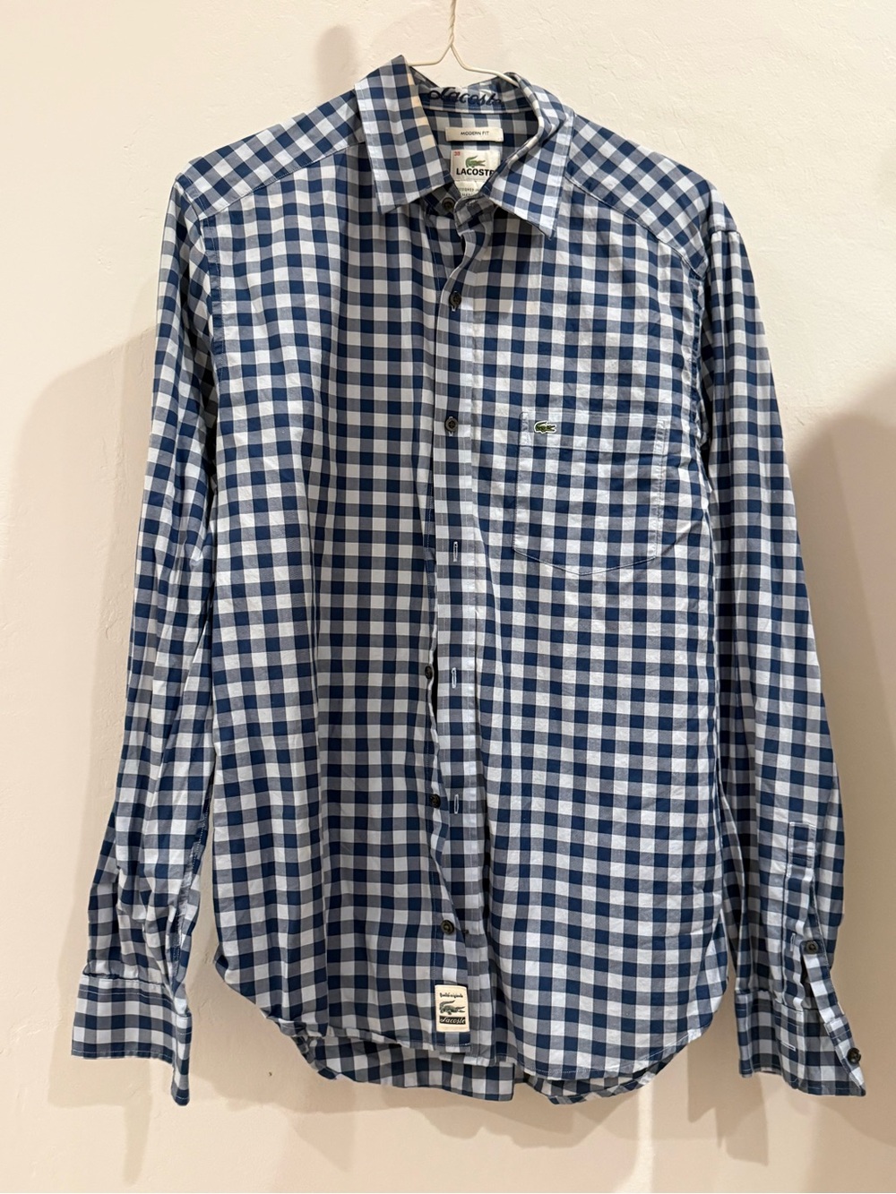 Lacoste Navy and White Gingham Button-Down Shirt